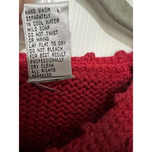 80s Northern Isles Hand Knit Ribbon Red Holiday Bow Sweater Medium Cottagecore - Picture 6 of 11